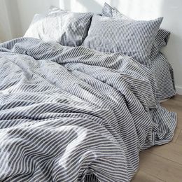 Bedding Sets Pure Linen Color Contrast Striped Quilt Cover Pillowcase Bedspread