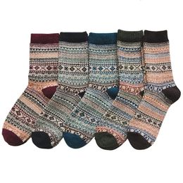 5 Pairs Fashion Winter Men Socks Vintage Christmas Socks Thick Warm Wool Socks Colorful Sock Retro Fine Pattern Man's Socken 240104