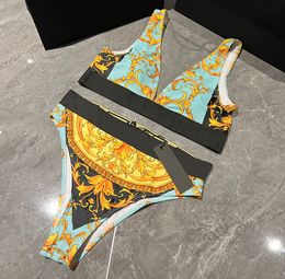 Gold Colour Designer Bikini Set Classic Pattern Two Pieces Bikinis Sexy Push Up Swimsuit Luxury XL Beachwear Hight Waist Swimwear Women Fashion Bathing Suits With Tag