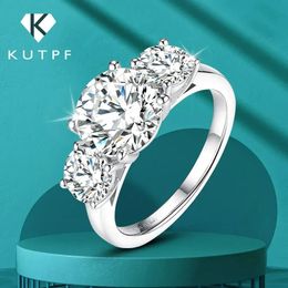 3-Stone 4carat Diamond Ring for Women 925 Sterling Silver Plated Gold Engagement Rings Wedding Band with Certificate 240108