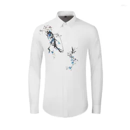 Men's Casual Shirts Arrival Autumn Winter Bamboo Orchid Printed Long Sleeve Shirt Cotton Is Comfortable And Breathable Large Size M-4XL