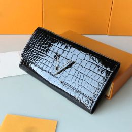 2024 Fold High quality Glossy Alligator Designer Leather Women Wallet Bag Gold Letters Metal Hardware Buckle Inner Zipper Pocket Luxury Coin Holder Purse Multi Pur