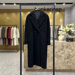 Luxury Coat Maxmaras 101801 Pure Wool Coat New Classic Black Double breasted Cashmere Coat for Men and Women's High end Long OutwearTYJB