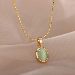 Pendant Necklaces 316L Stainless Steel Round Opal Necklace For Women Girls Natural Stone Gold Colour Retro Jewellery Christmas Gift