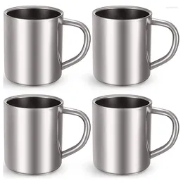 Mugs Set Of 4 Stainless Steel Coffee Mug With Handle Double Walled Cups 220Ml Camping For Home Travel Outdoors RV