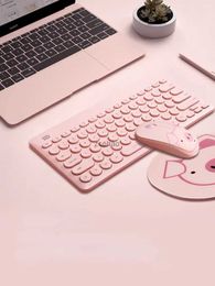 Keyboards Cute Pink Pig Wireless Keyboard and Mouse Mute Keyboard Mouse Keyboard for Laptop PC with Mouse Pad Computer AccessoriesL240105