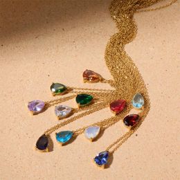 Pendant Necklaces Classics 12 Month Crystal Birthstone Necklace Multicolour Zircon Waterdrop Birthday Stone Choker Famile Gifts Jewellery