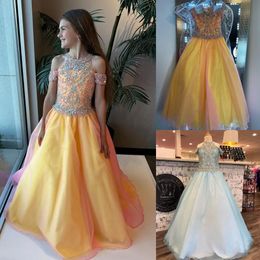 Dresses Strawberry Lemonade Girl Pageant Dress 2023 Crystals Top Organza Little Kid Birthday Formal Party Gown Infant Toddler Teens Pretee