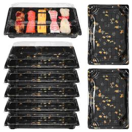 Disposable Sushi Serving Tray Take Out Food Boxes Rectangle Sand Salad Dessert Bowl Meal Prep Containers 240108