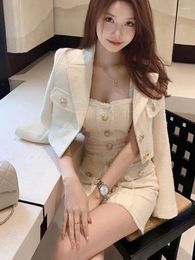 Work Dresses High Quality Small Fragrance Two Piece Set Women Tweed Jacket Coat Dress Suits Fall Winter Luxury 2 Sets Outfit