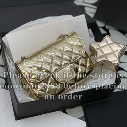 12A Upgrade Mirror Quality Designer Mini Flap & Star Coin Purse Bag 20cm Womens Shiny Genuine Leather Quilted Bags Luxurys Handbags Gold Shoulder Chain Small Box Bag