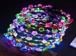 Decorative Flowers Wreaths Festive Party Supplies Home Garden Led Glow Crown Headbands Light Rave Floral Hair Garland Wreath Wed5723658