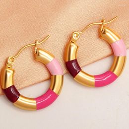 Hoop Earrings Colored Oil-drip Stainless Steel Gold-plated Round Goop Personalized And Simple Women's Jewelry Manufacturers Supply