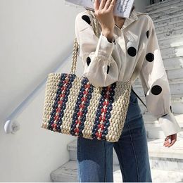 Evening Bags Fashion Striped Straw Casual Rattan Large Women Tote Wicker Woven Female Handbags Shoulder Summer Beach Travel Purses