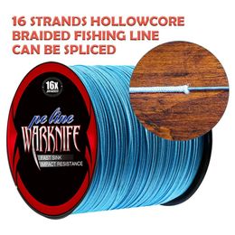 Warknife 16 Strands 100M - 2000M Hollow Core PE Extreme Braided Fishing Line 20LBs-500LBs Japan Multifilament Assist Line Blue 240108