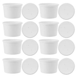 20 Sets Ice Cream Cups Paper Go Food Containers Lids Yoghourt Storage Bowl Pudding Packaging Disposable Cake Ball 240108