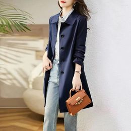 Women's Trench Coats Summer 2024 Mid-length Coat Lack Up Jackets Office Lady Style Slim Fit Turn Down Collar Clothing M469