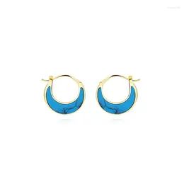 Hoop Earrings Retro Shell Crescent For Women Niche Round Turquoise Jewellery Accessory Trendy Gift