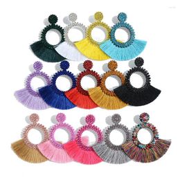 Dangle Earrings Fashion Bohemian Big Tassel Drop Hollow Circle Fan Shape Cotton Fringe Ear Stud Earinngs For Women Jewellery Gift