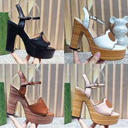 Summer High Sandals Women Platform Shoes Hollowed Leather Sandal Adjustable Ankle Strap Wedding Dress Shoe Party Shoes With Box 507