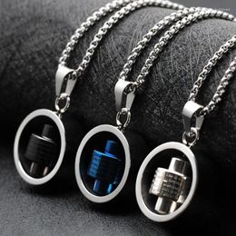 Pendant Necklaces Double Buckle Mens Stainless Steel Black Blue Round Circle English Bible Lords Prayer Christian Necklace Jewellery