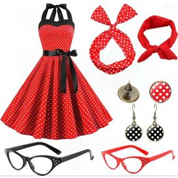 Casual Dresses Women's Rockabilly Dress Polka Dots Swing Flare With Accessories Set Earrings Necklace Headband Glasses