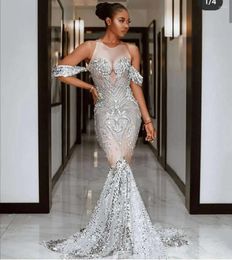Casual Dresses Flashing Silver Rhinestones Sequined Floor Length Dress Women Birthday Prom Celebrate Outfit Evening Long Big Tail