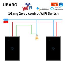 118 US Tuya Sensors Touch Switch Works With Google Home Alexa Voice Control WiFi Smart Home Appliance Need Neutral 1gang 2Way 240108