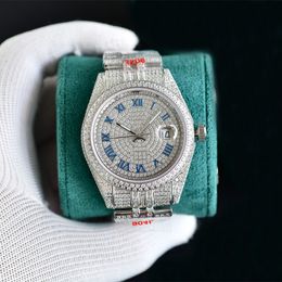 handmade diamond mens watch automatic mechanical movement 41mm Montre de Luxe Stainless Steel Strap Fashion Wristwatch Waterproof AAA Quality Watche