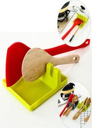 Kitchen Utensil Rest Spoon Pot Pan Lid Pot Shovel Holder Tools Food Grade Plastic Shelf Grey and Green 4784582