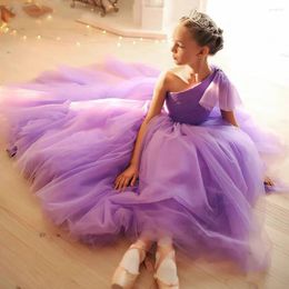 Girl Dresses Baby Flower Girls' For Weddings One Shoulder Beaded Bow Vestido Menina Cerimonia Soft Tulle Princess Party Birthday Wear