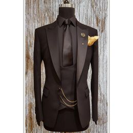 Jackets 2023 New Costume Homme Black Peak Lapel Men Suits 3 Pieces Slim Fit Set Groom Tuxedos Terno Wedding Blazer (jacket+pants+vest)