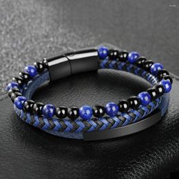 Charm Bracelets Fashion Natural Stone Volcanic Handmade Leather Bracelet For Men High-Quality Multilayer Cowhide Braided Lovers Gift