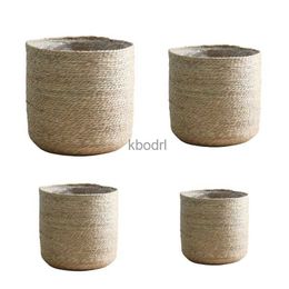 Planters Pots Natural Plant Pots Containers Hand Woven Plant Pot Cover with Leak-Proof Plastic Lining for Indoor Outdoor Garden YQ240109