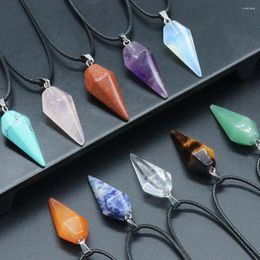 Pendant Necklaces Natural Semi-precious Stone Cone Necklace Amethyst Rose Quartz Blue Turquoise For DIY Jewelry Making Gift