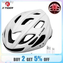 Cycling Helmets X-TIGER Bike Helmet MTB Cycling Helmet LED Light Outdoor Sports Helmet Road Racing Mountain Bike Helmet Rechargeable Riding GearL240109