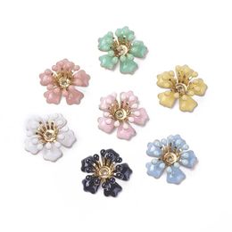 Necklaces 50/100pcs Brass Flower Bead Caps End Caps Charms Pendant with Enamel Mixed Color and Rhinestone for Jewelry Making Diy Findings