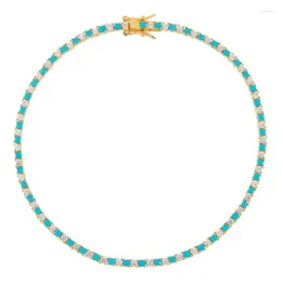 Charm Bracelets Mix White Turquoises Round 3MM CZ Prong Set Tennis Chain Bracelet - High Quality Women Jewellery