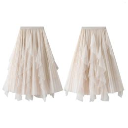 Skirts Women's Summer Midi Tulle Skirt Tiered Bead Flowy A-line For Travel Beach Shopping