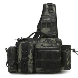 Outdoor Bags Men Fishing Tackle Bag Single Shoulder Crossbody Tactical Bags Waist Pack Fish Lures Gear Utility Storage Fishing Box Chest Bag