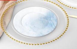 27cm Round Bead Dishes Glass Plate with Gold Silver Clear Beaded Rim Round Dinner Service Tray Wedding Table Decoration GGA32061350897