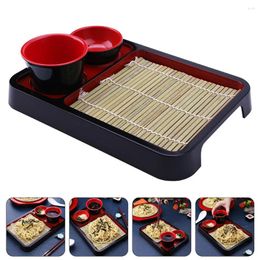 Dinnerware Sets Cold Noodle Plate Japanese Style Soba Buckwheat Noodles Dish Plastic Wooden Serving Trays