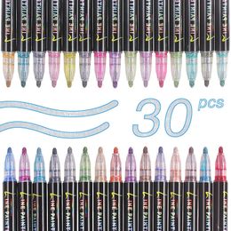 30 färger dubbel linje konturpenna Pen Set Metallic Color Highlighter Magic Marker Pen Scrapbooking for Art Målningsskolan leveranser 240108