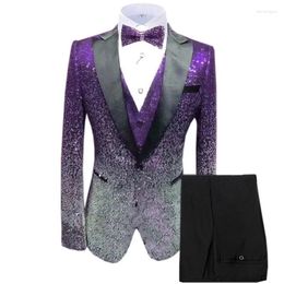 Men's Suits 2024 Sequin Suit Three Piece Set For Stage Performance Wedding Man And Groom's Clothing