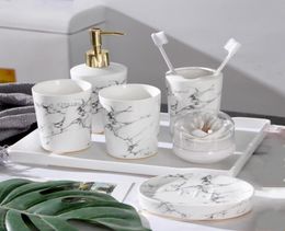 Nordic bathroom supplies marble ceramic bathroom decoration accessories toothbrush holder soap dispenser cotton swab box tray1887980