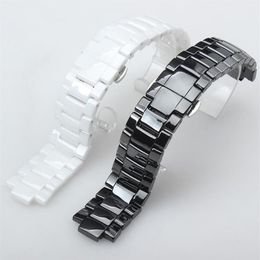 Watch Bands Hig Quality Ceramic Watchband White Black Convex Mouth Bracelet With Push-button Hidden For AR1424 AR1440 18 9mm 22 11257U