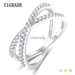 Cluster Rings TIGRADE 925 Sterling Silver X Ring Cubic Zirconia Cross Wedding Engagement Party Ring for Women anillos plata 925 para mujer YQ240109