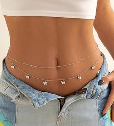 Belts Sweet Cool Spice Girl Style Tassel Butterfly Pendant Double Waist Chain Female Sexy Metal Body For Women