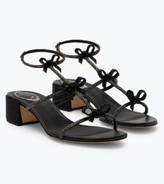 Luxury Caterina Sandals Shoes !! Women T-strap Block Heel Crystal Bow Lady Wedding,Party,Dress Gladiator Sandalias EU35-43,