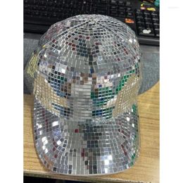 Berets Sequin Mirror Cap Fashion Bucket Hat Glittering Dj-Hat For Adult Unisex Dance Bachelorette Party Disco Ball Club